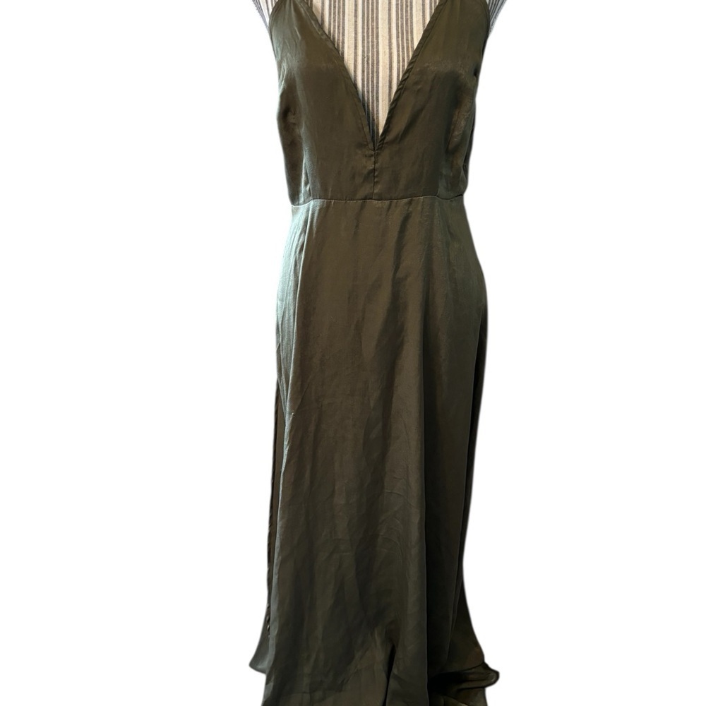 PrettyLittleThing Dress Size 6 Olive Green Backless Maxi Satin Spaghetti Straps